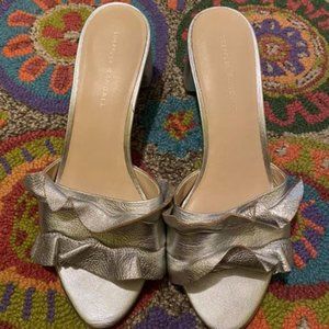 Loeffler Randall Silver Leather Ruffle Slides 9.5